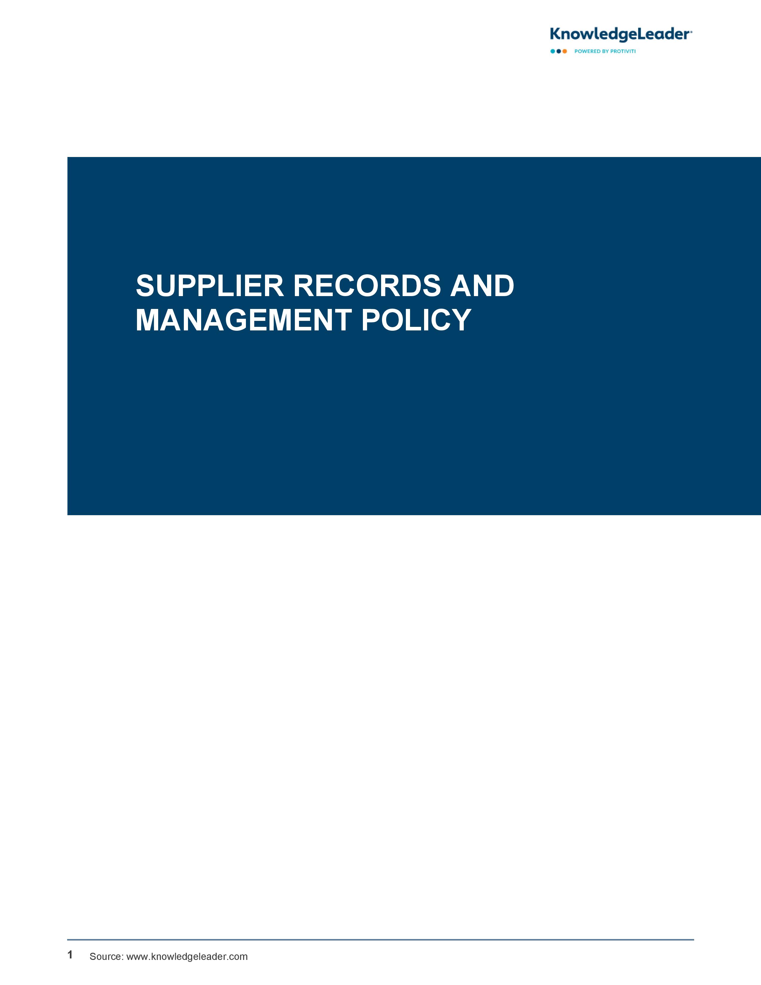 Supplier Records and Management Policy