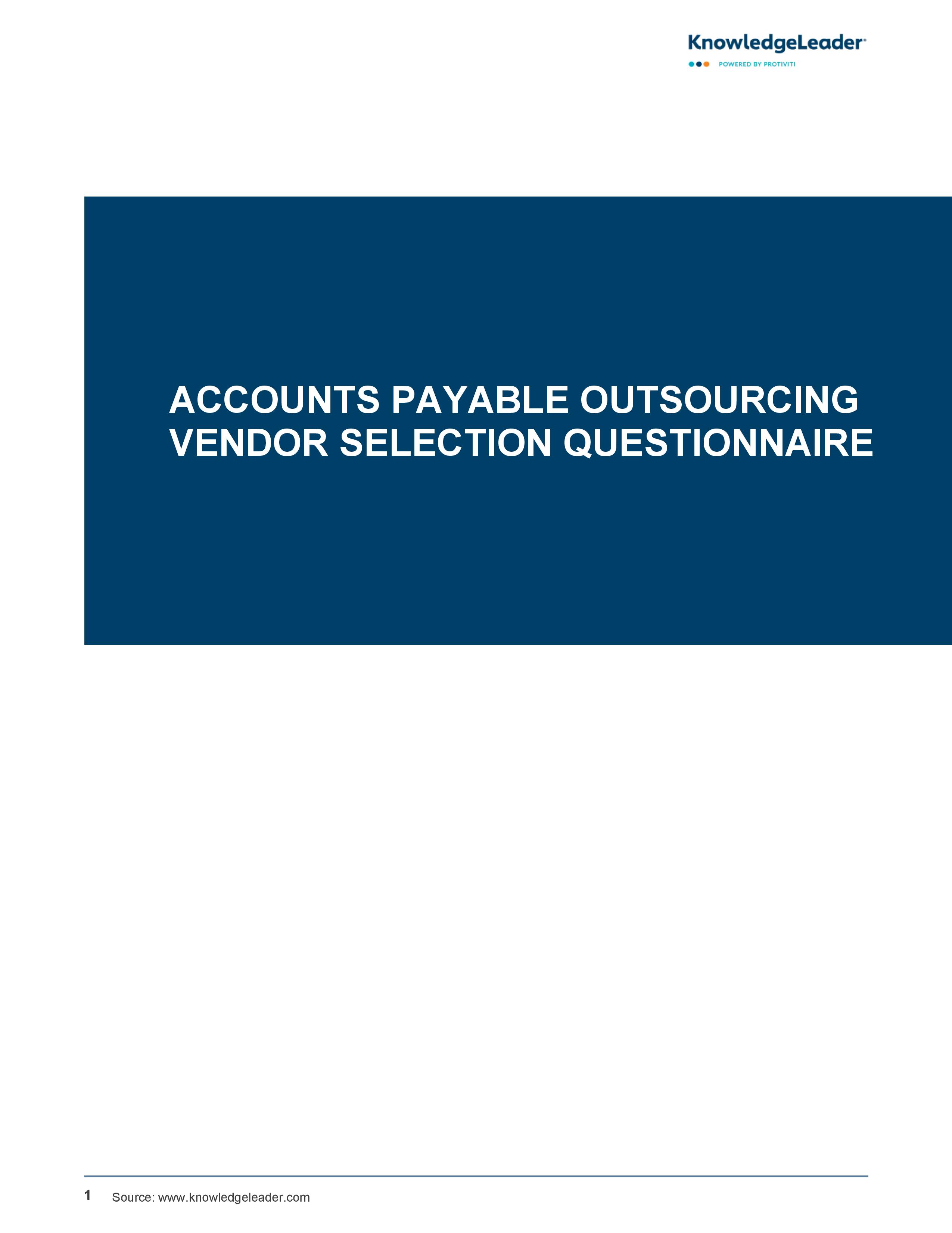 Accounts Payable Outsourcing Vendor Selection Questionnaire
