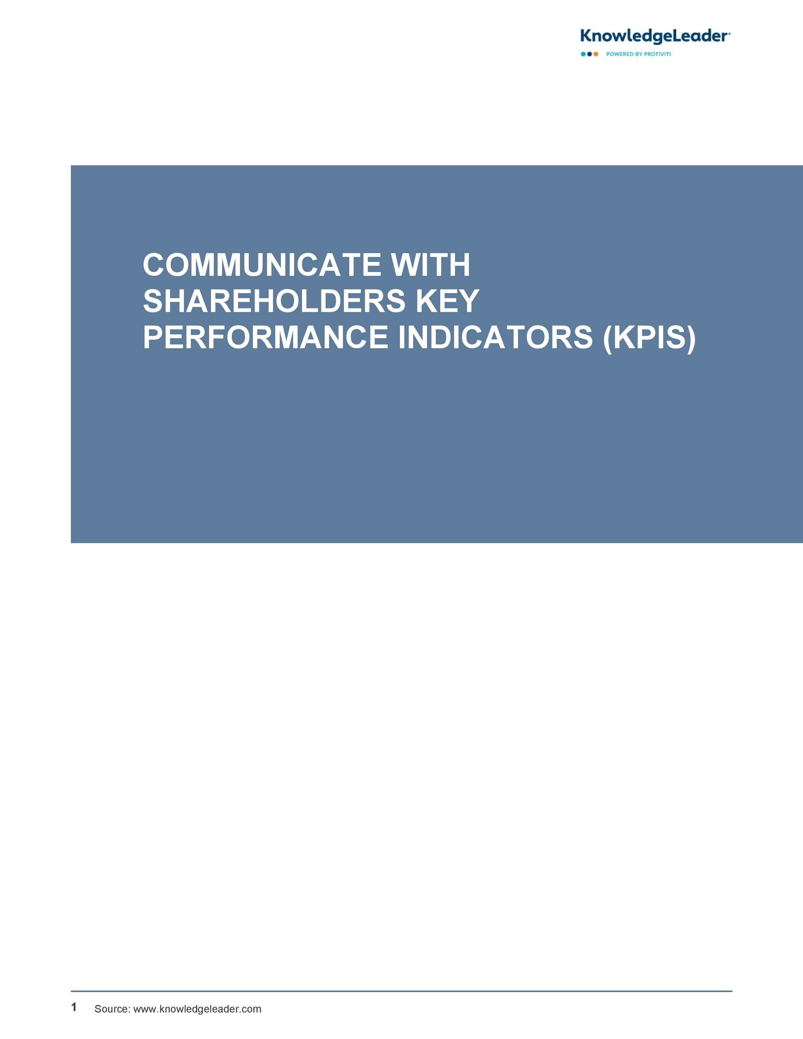 screenshot of the first page of Communicate With Shareholders Key Performance Indicators (KPIs)