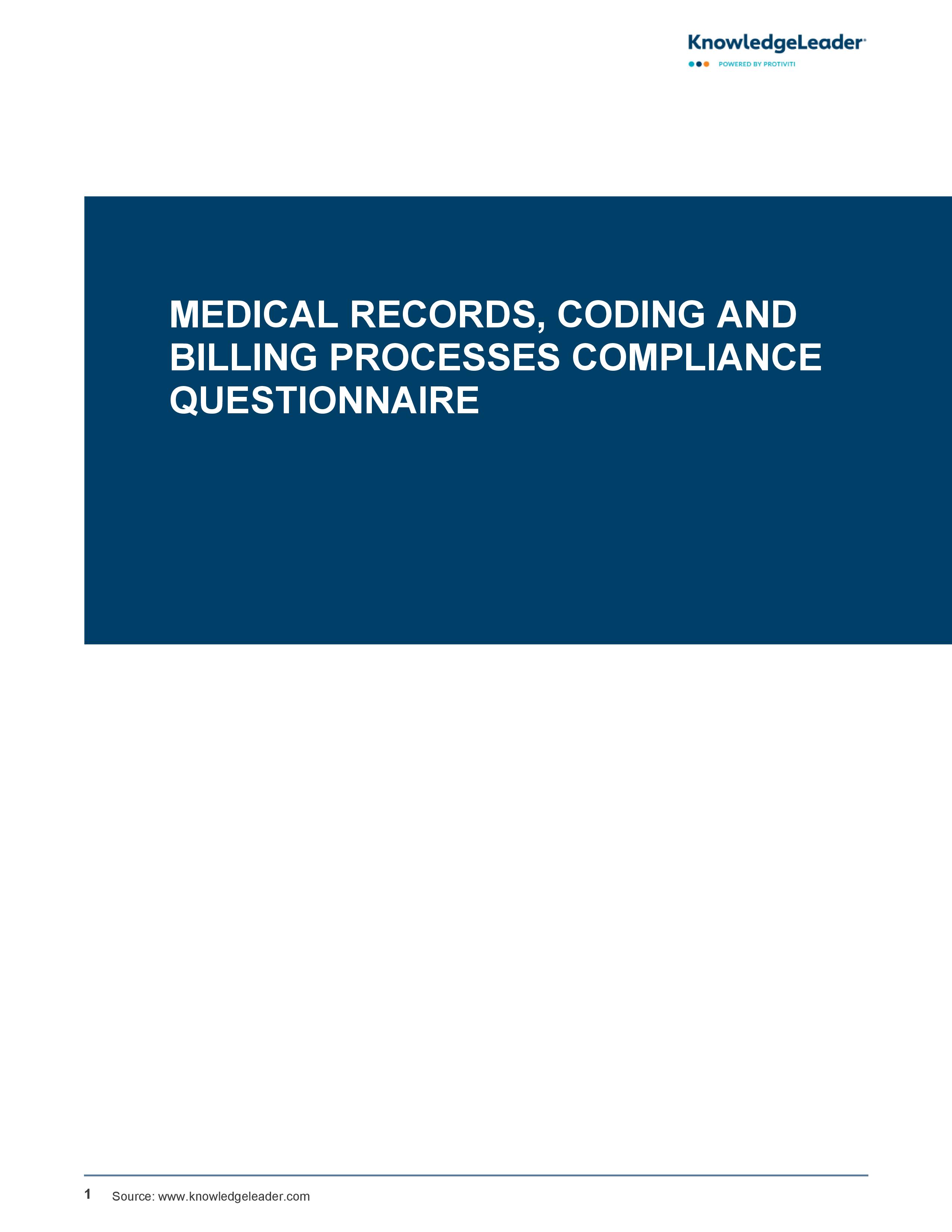 Medical Records, Coding and Billing Processes Compliance Questionnaire