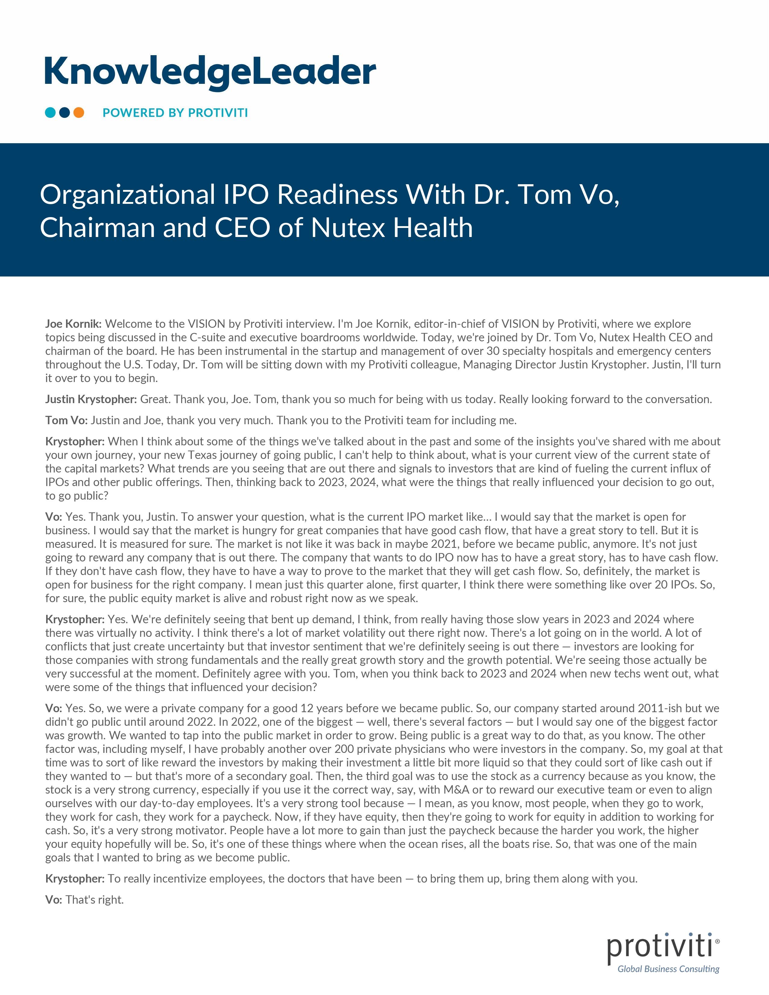 Organizational IPO Readiness With Dr. Tom Vo, Chairman and CEO of Nutex Health