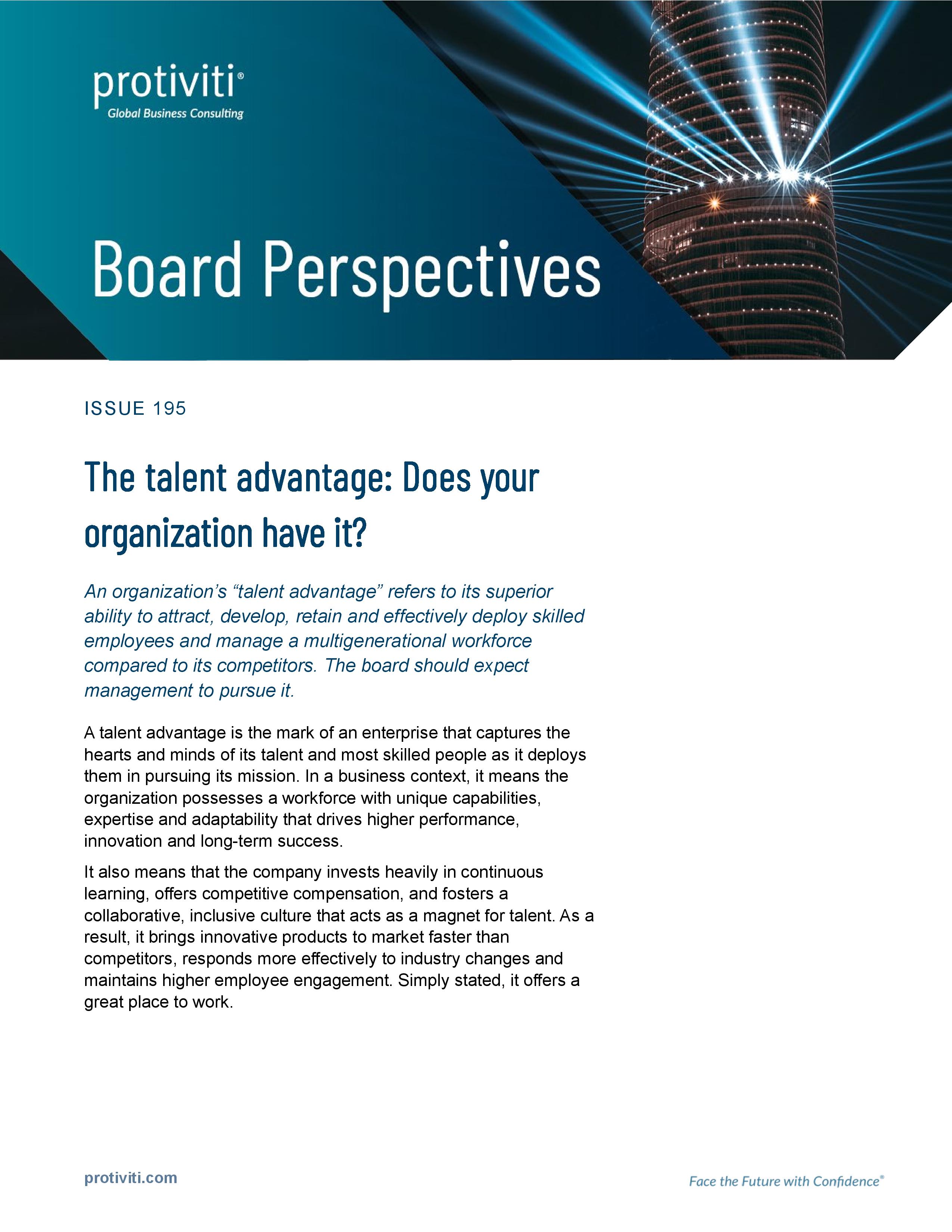 screenshot of the first page of The Talent Advantage: Does Your Organization Have It?