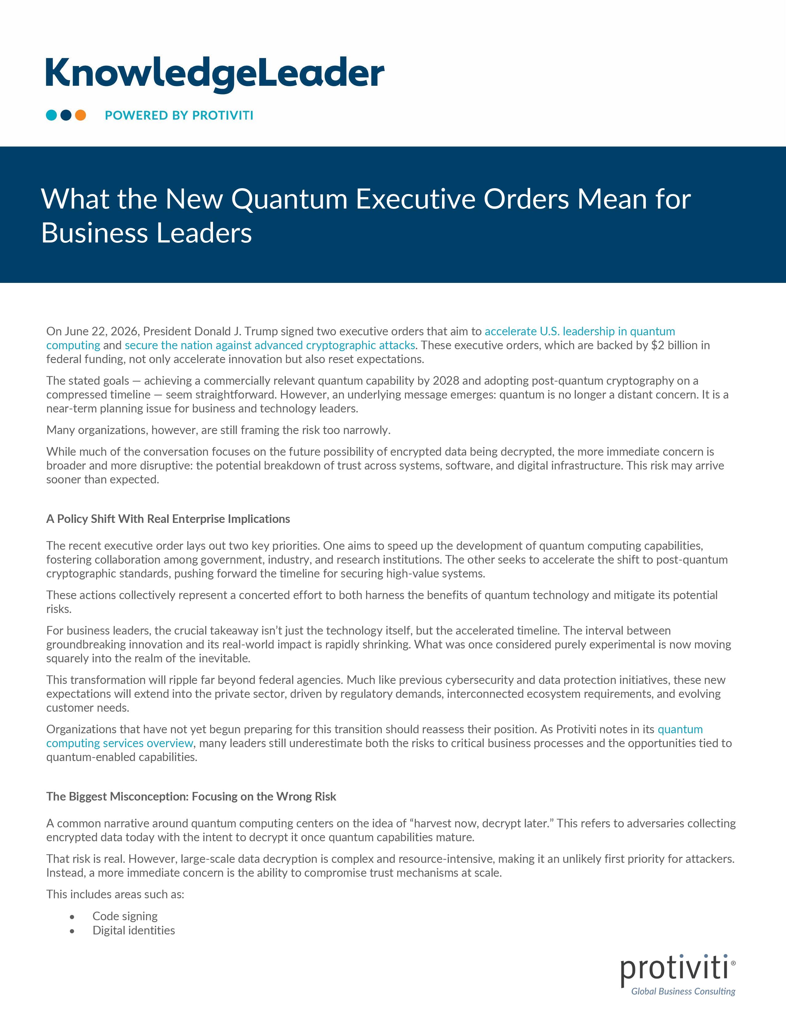 What the New Quantum Executive Orders Mean for Business Leaders