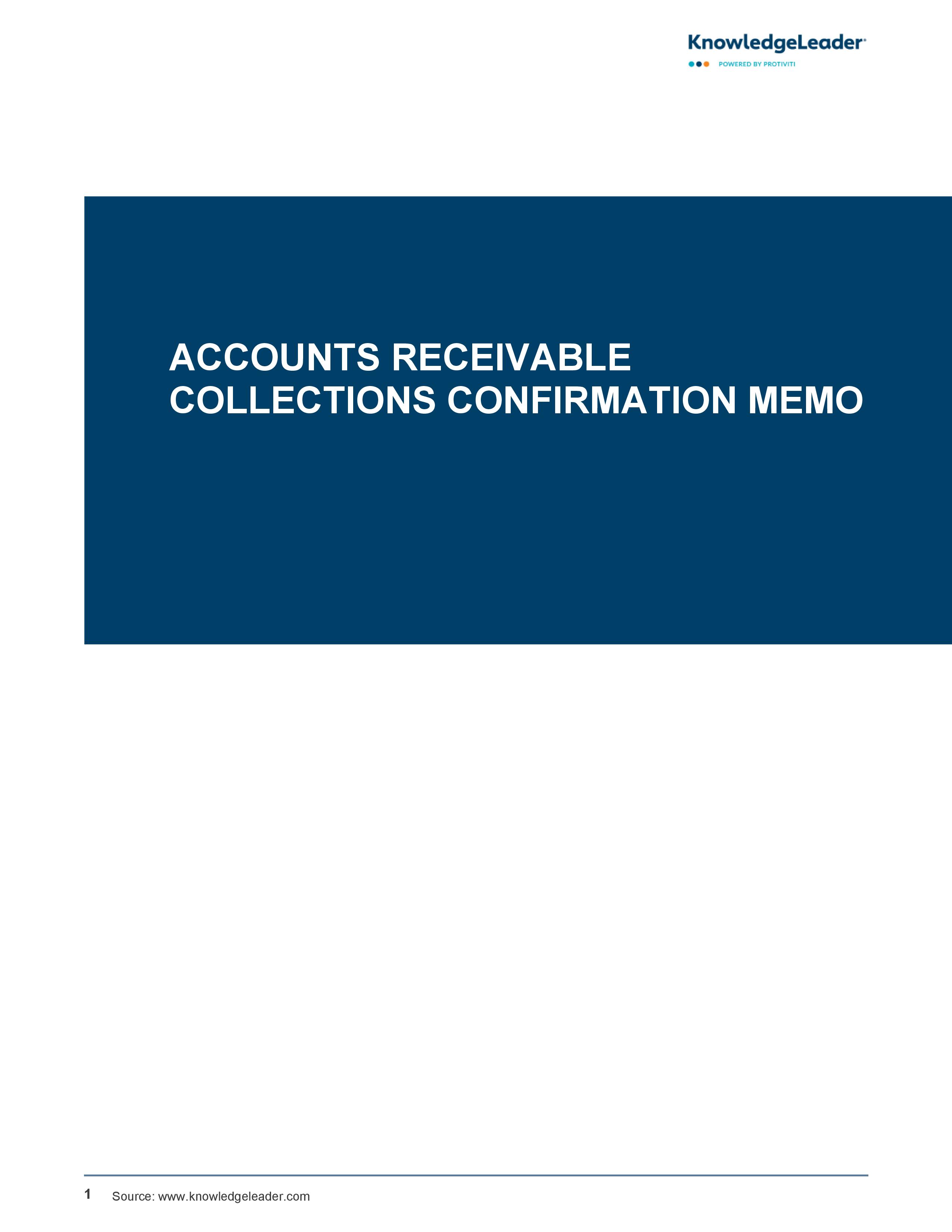 Accounts Receivable Collections Confirmation Memo