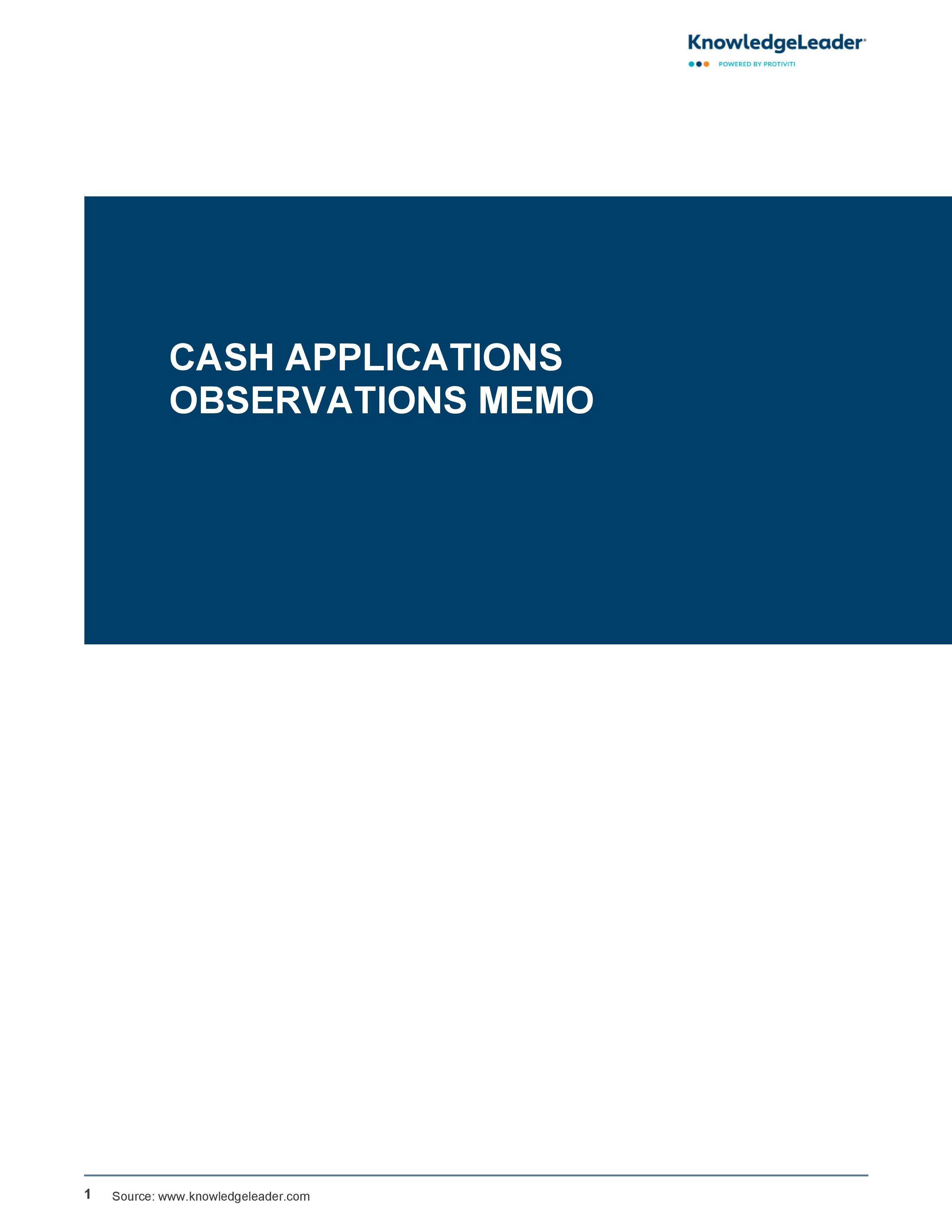 Cash Applications Observations Memo
