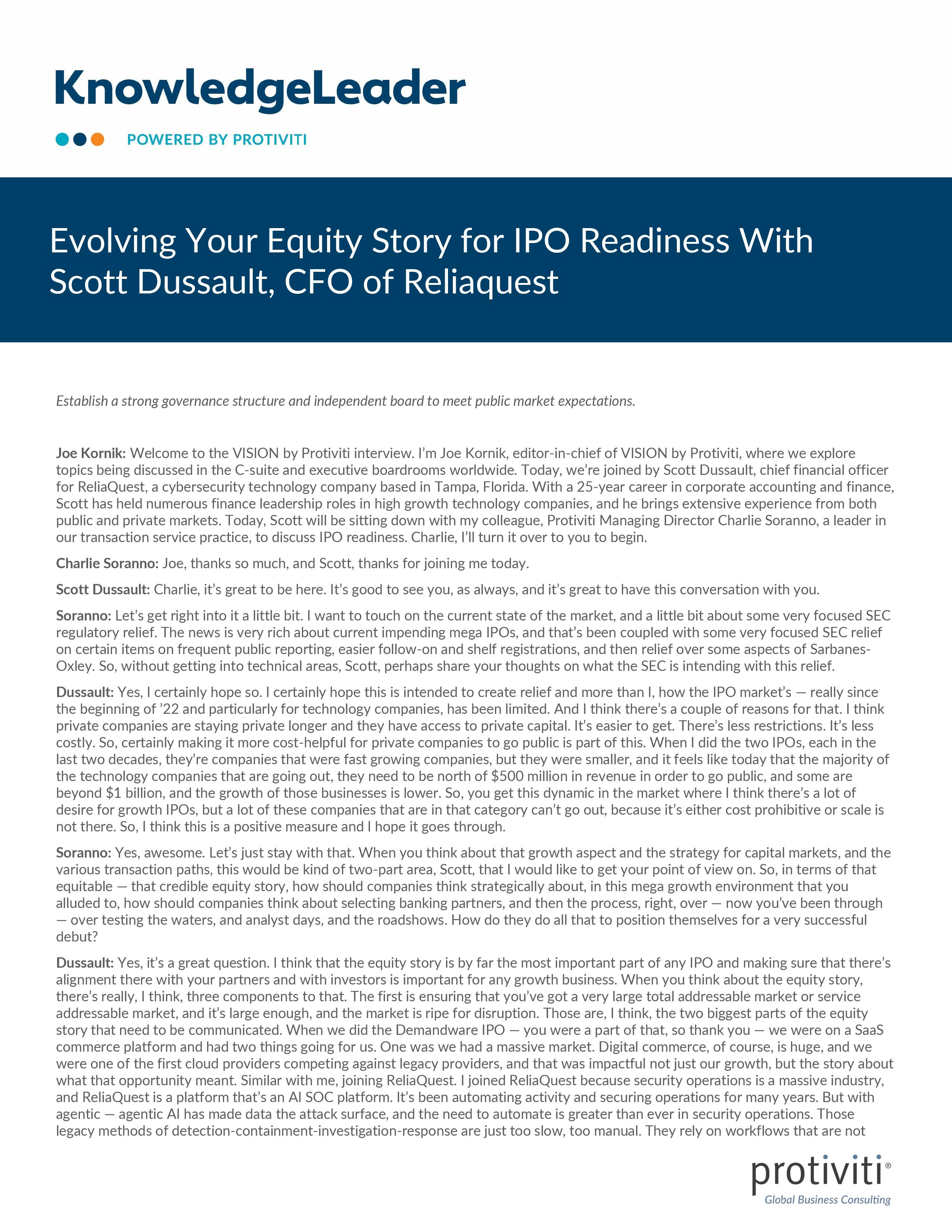 Evolving Your Equity Story for IPO Readiness With Scott Dussault, CFO of Reliaquest