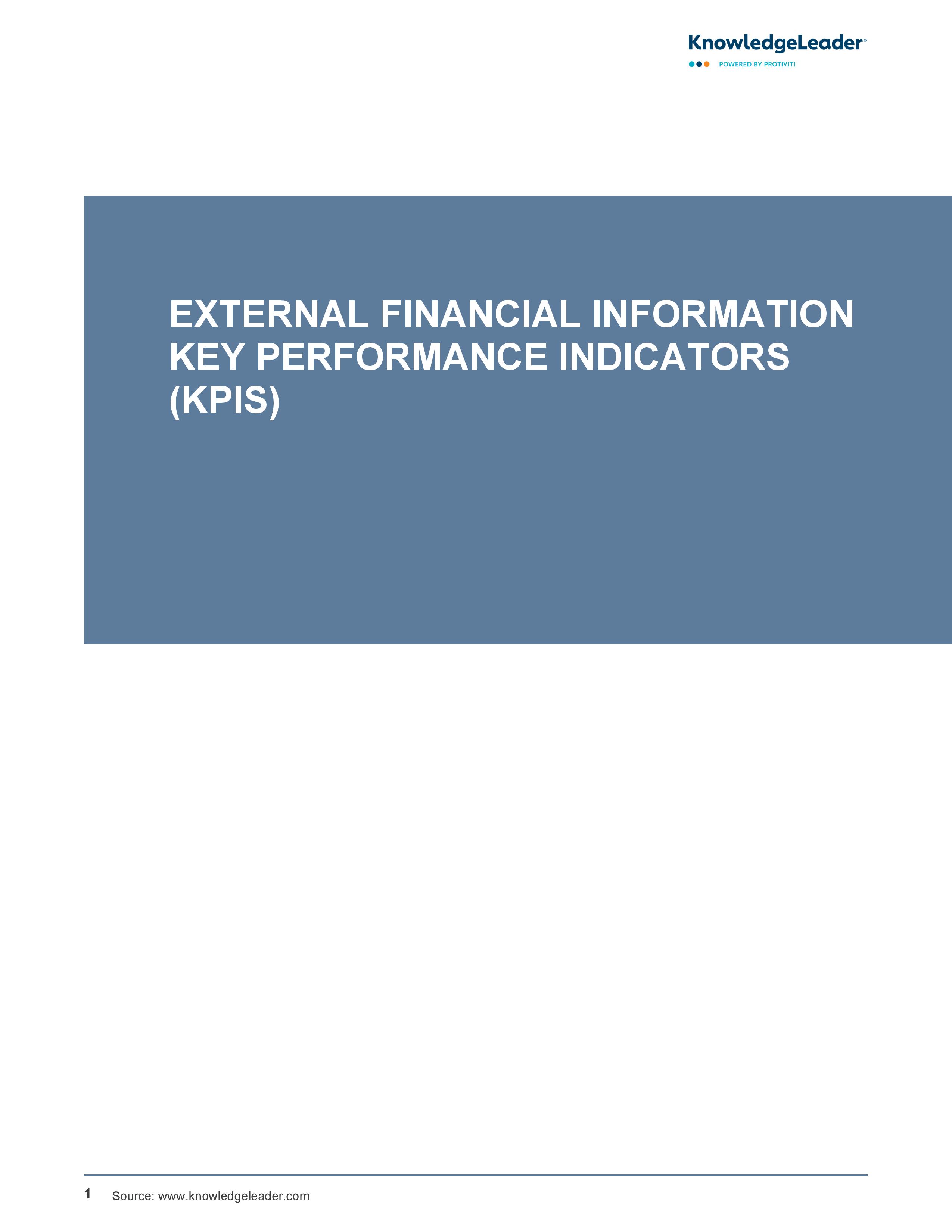 External Financial Information Key Performance Indicators (KPIs)