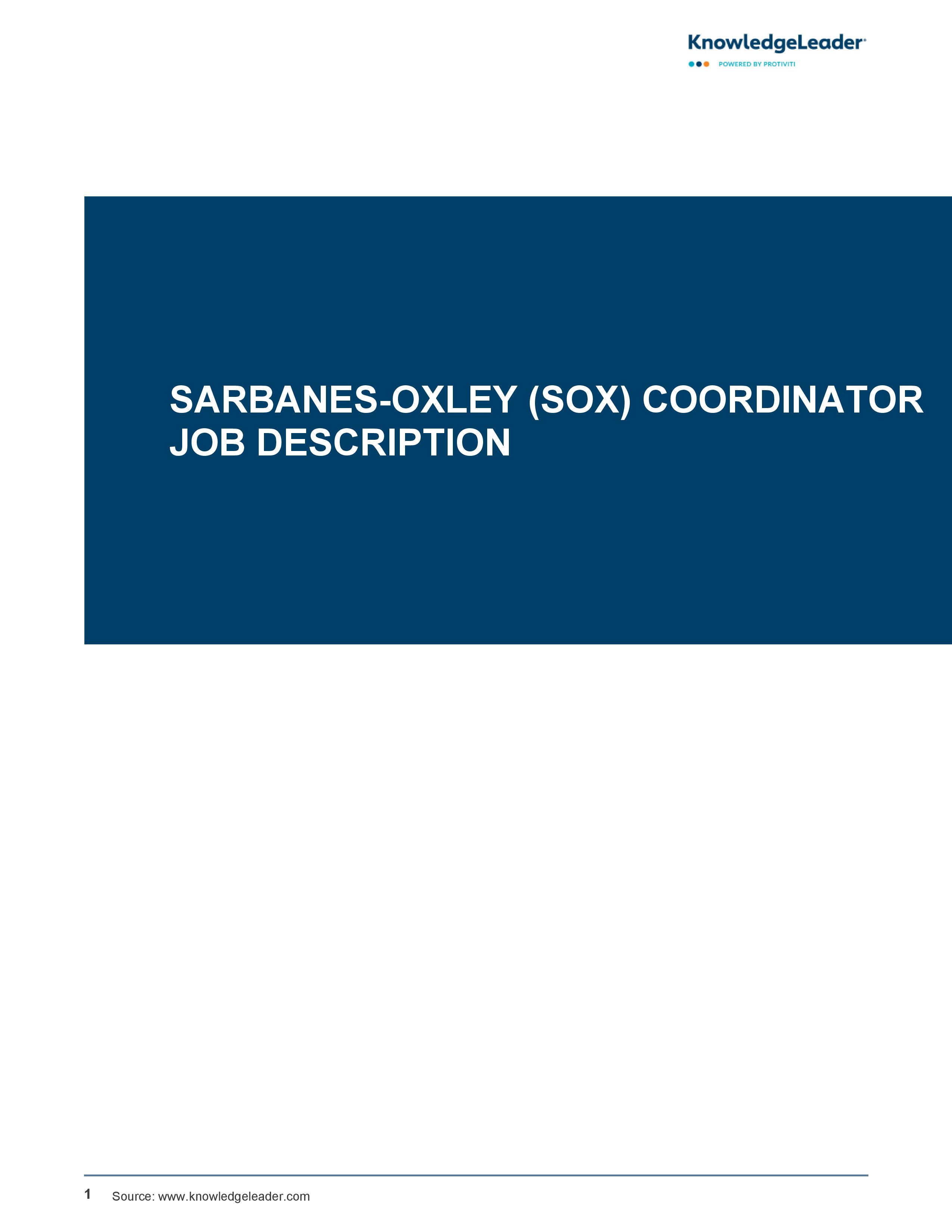 Sarbanes-Oxley (SOX) Coordinator Job Description