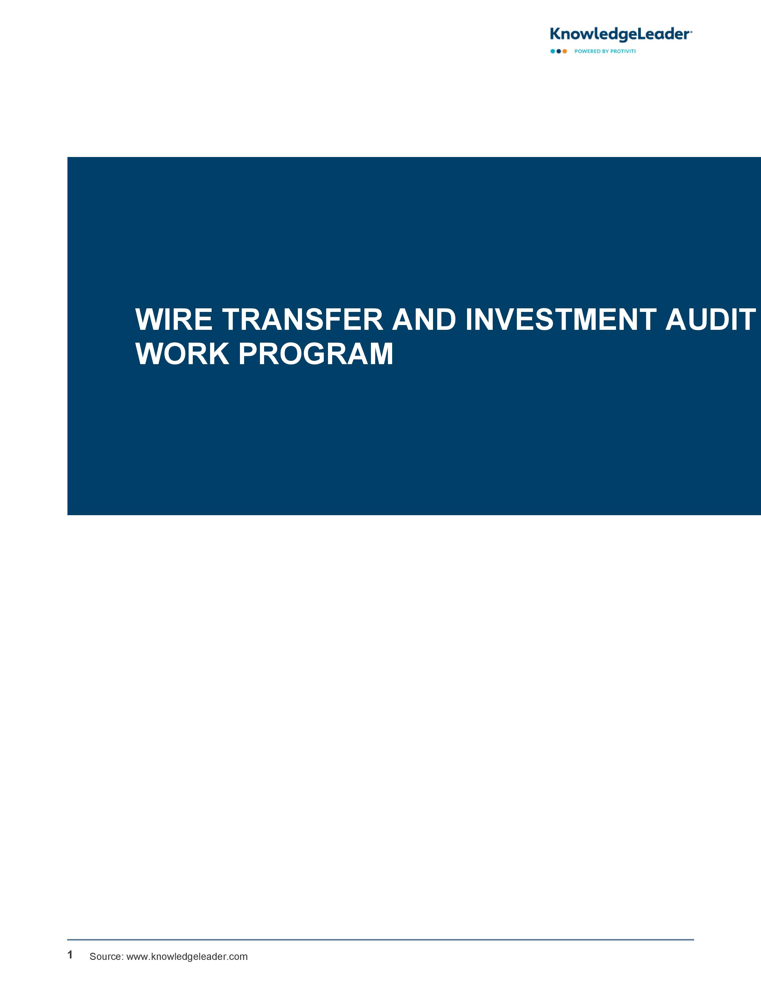 Wire Transfer and Investment Audit Work Program