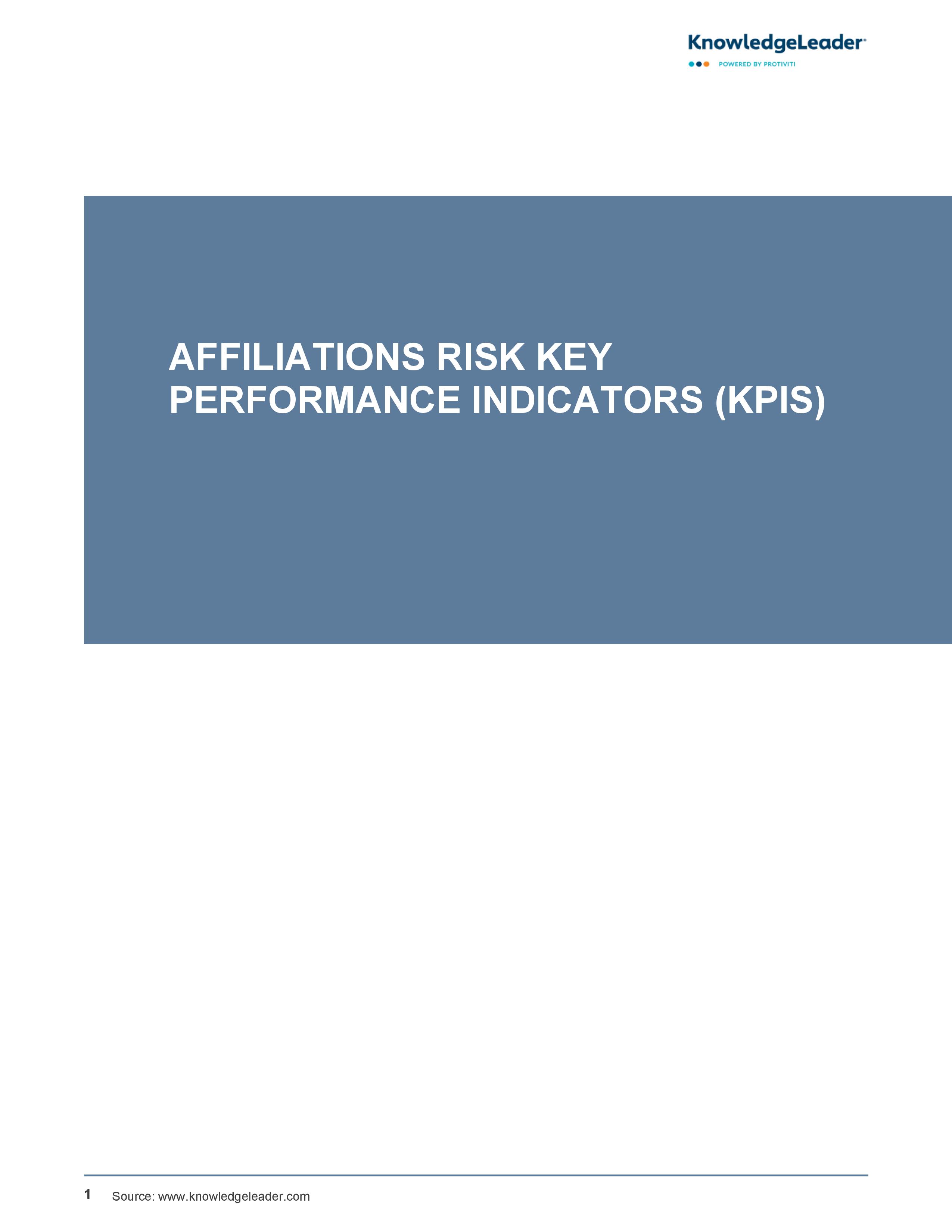 screenshot of the first page of Affiliations Risk Key Performance Indicators (KPIs)