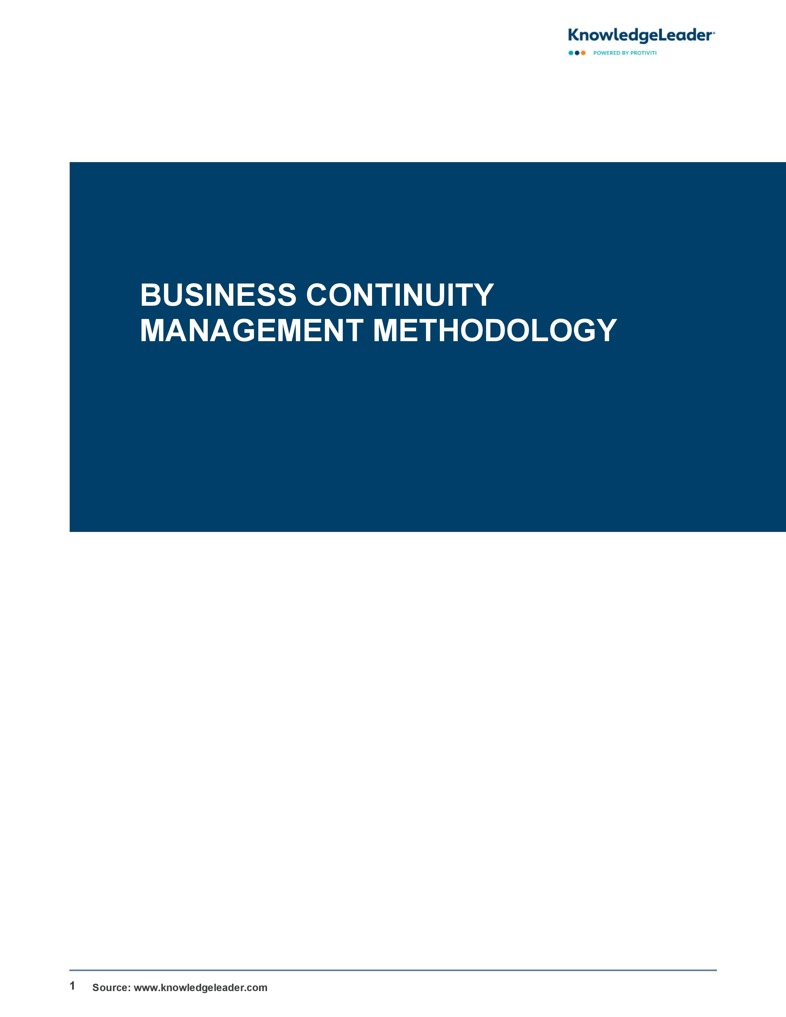 screenshot of the first page of Business Continuity Management Methodology