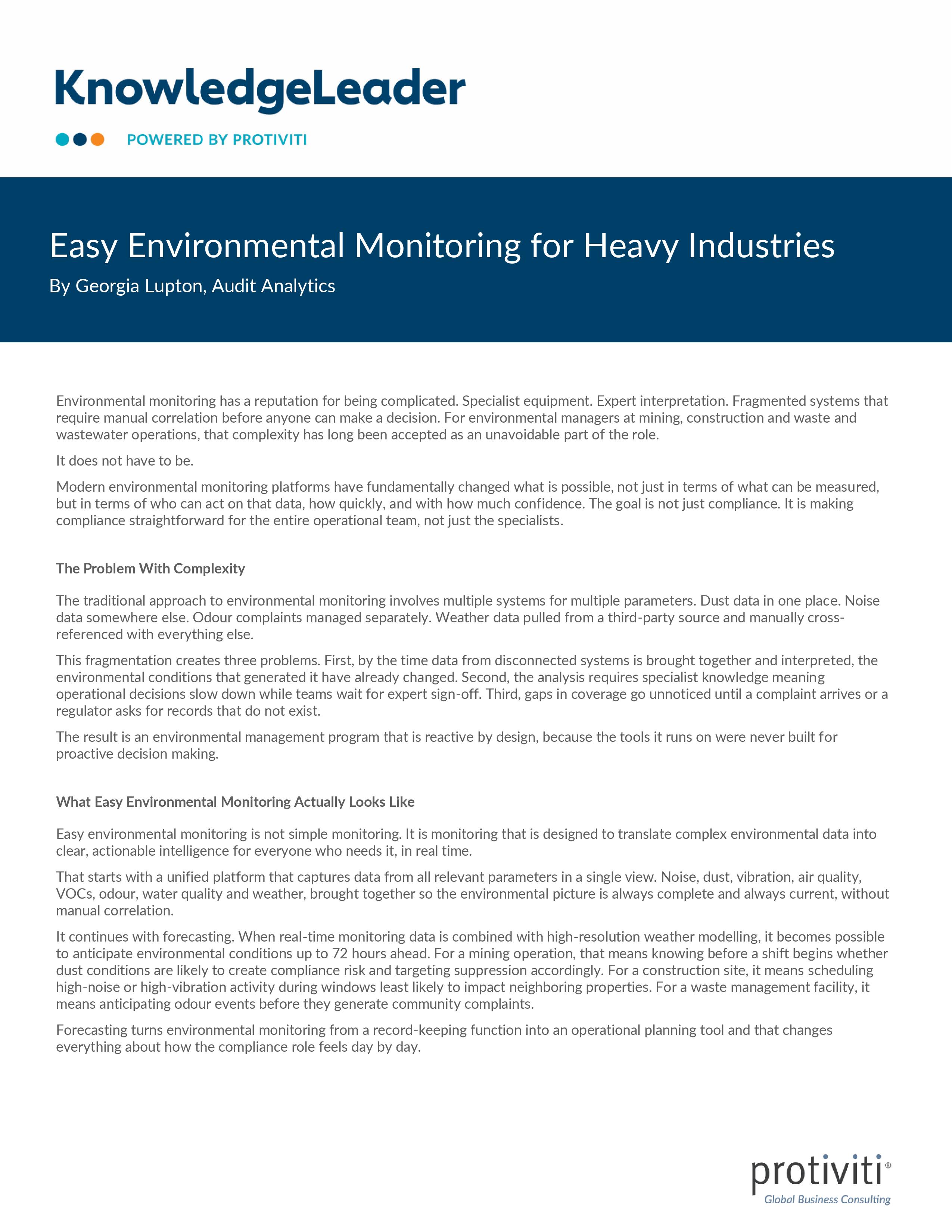 screenshot of the first page of Easy Environmental Monitoring for Heavy Industries