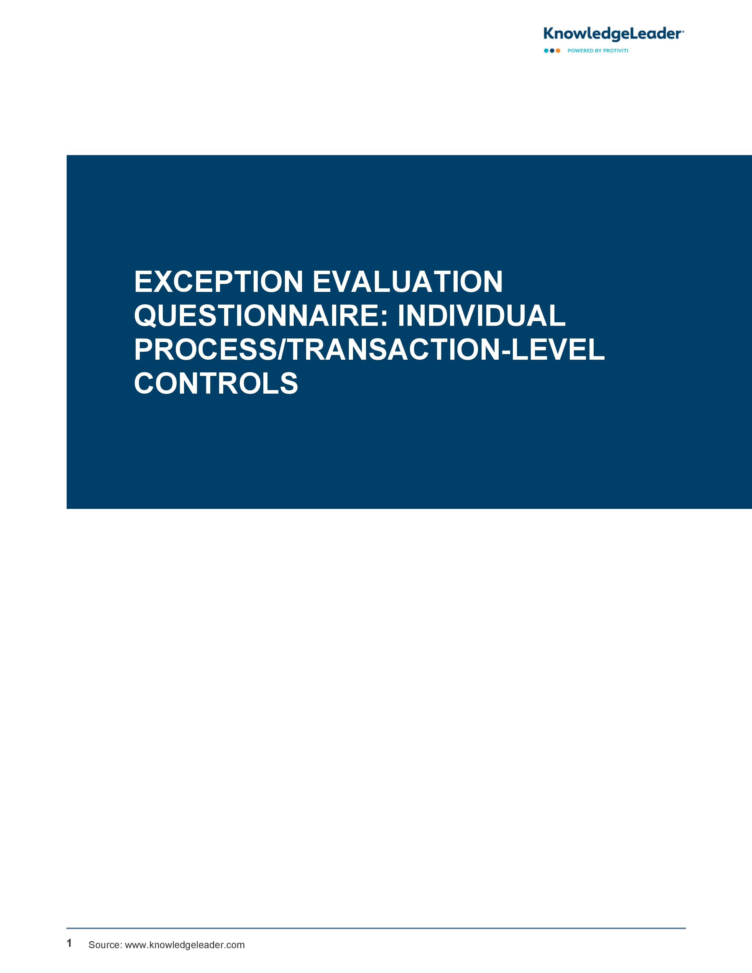Exception Evaluation Questionnaire Individual Process or Transaction-Level Controls