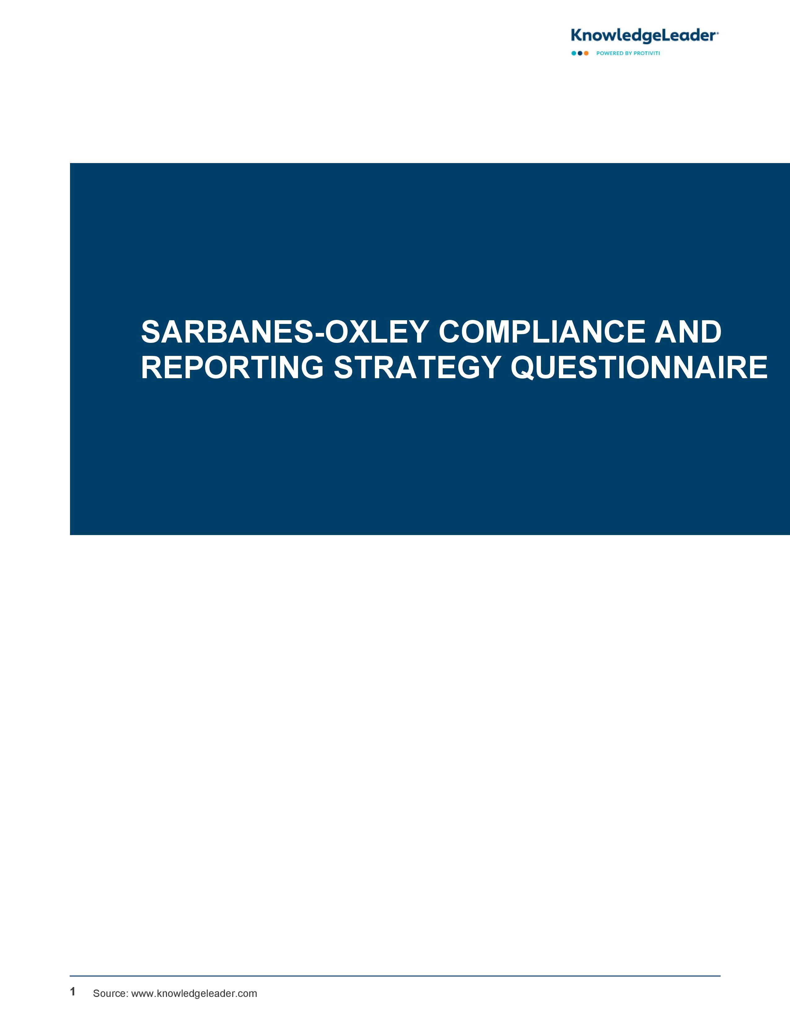 Sarbanes-Oxley Compliance and Reporting Strategy Questionnaire