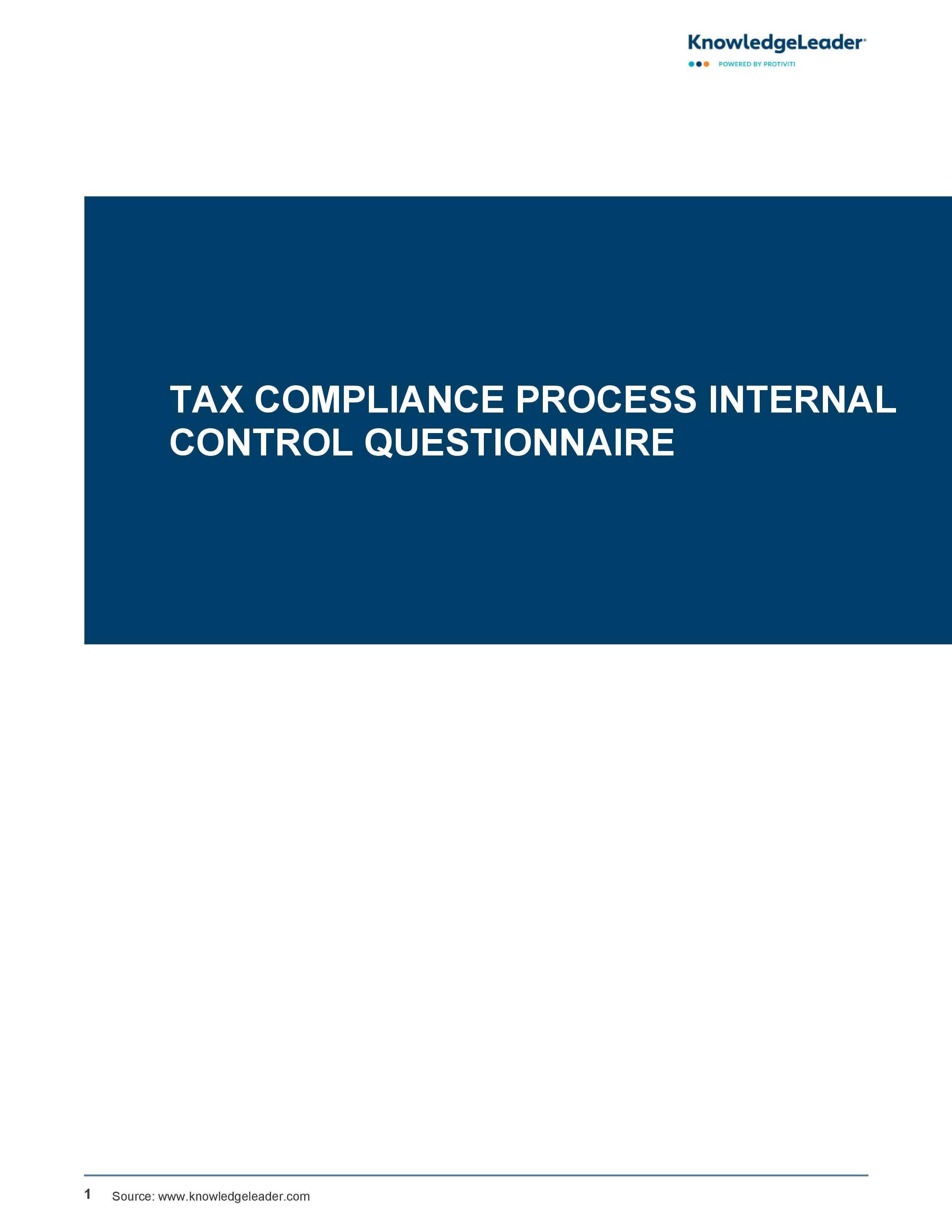 Tax Compliance Process Internal Control Questionnaire