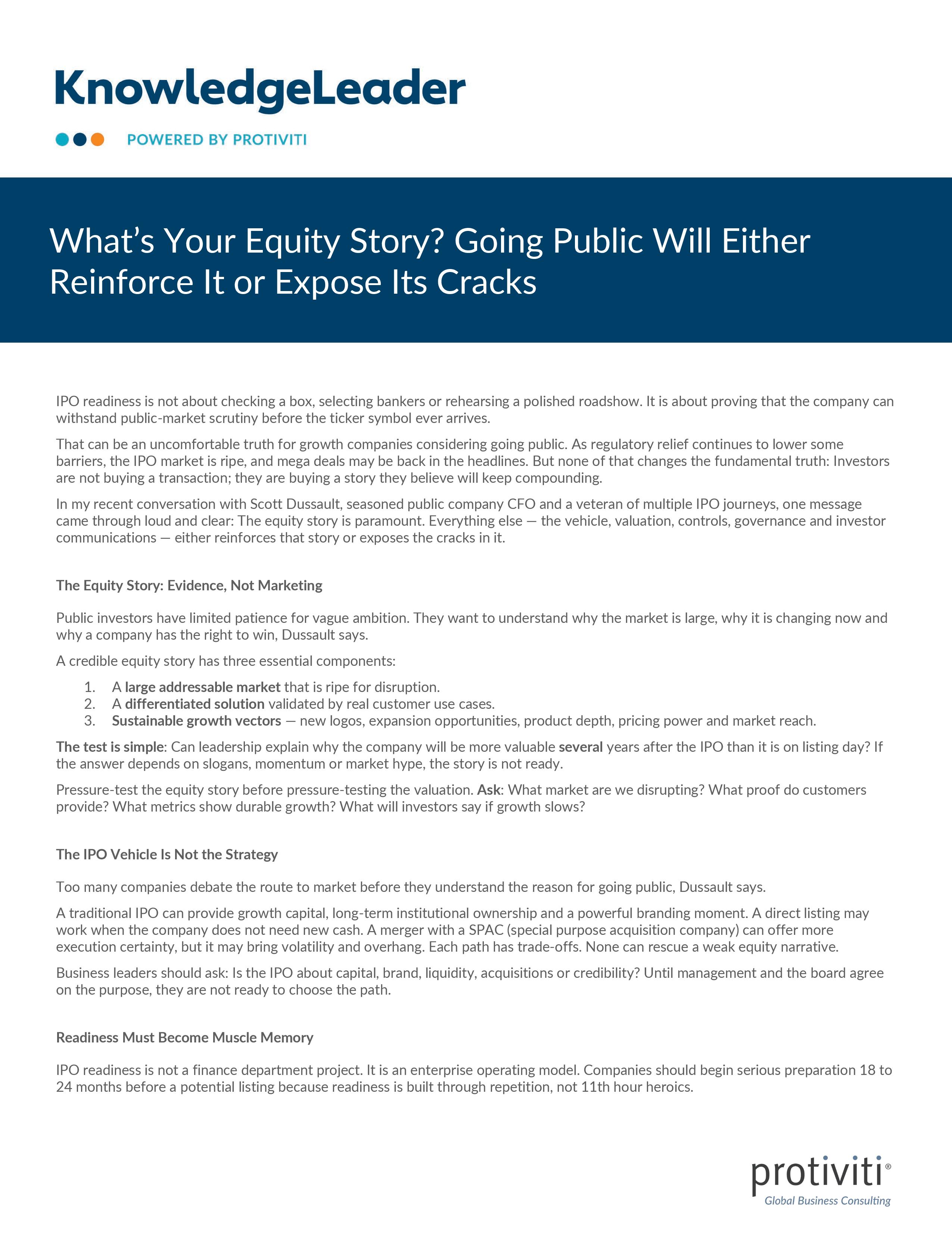 What’s Your Equity Story Going Public Will Either Reinforce It or Expose Its Cracks