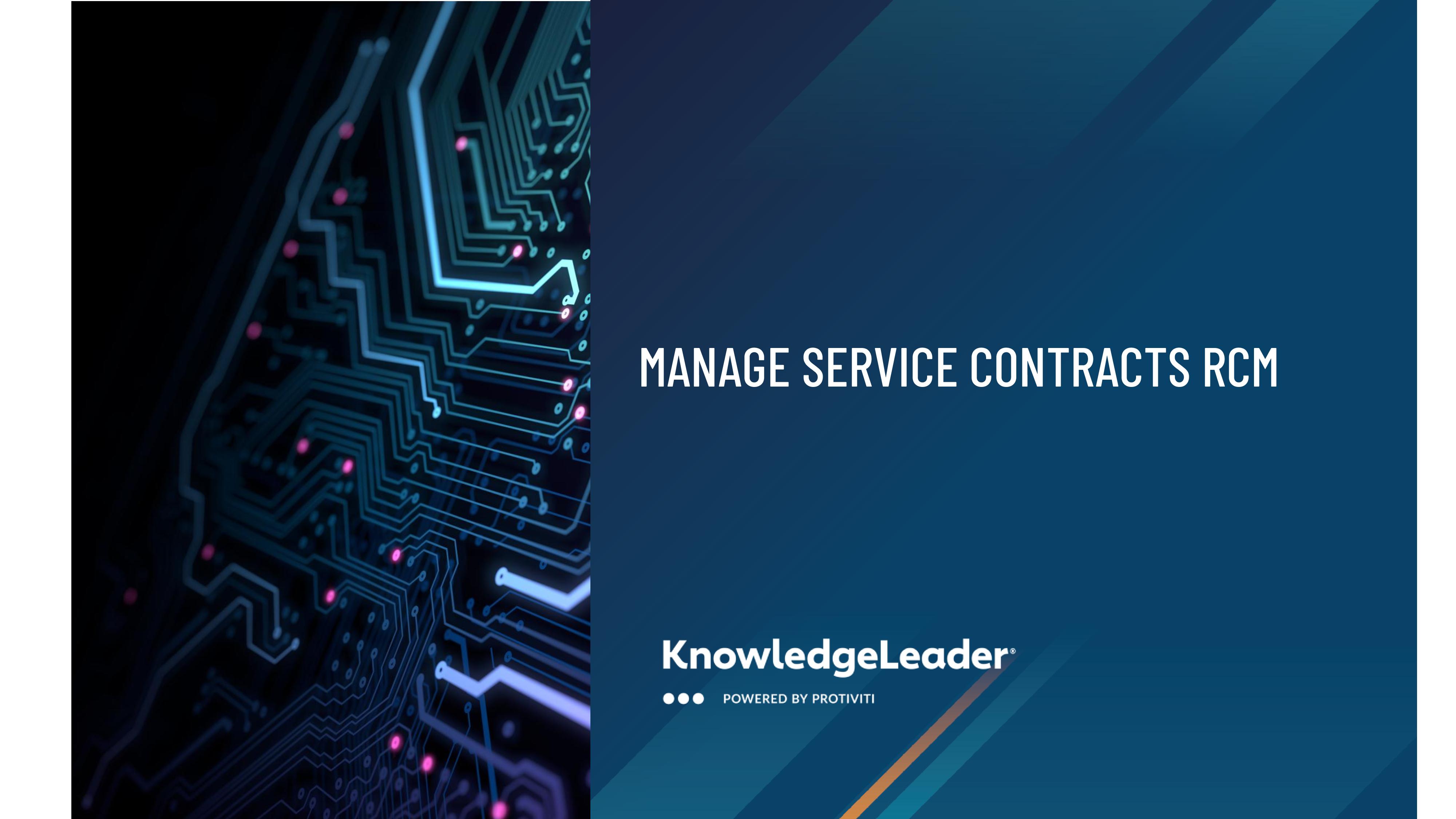 screenshot of the first page of Manage Service Contracts RCM