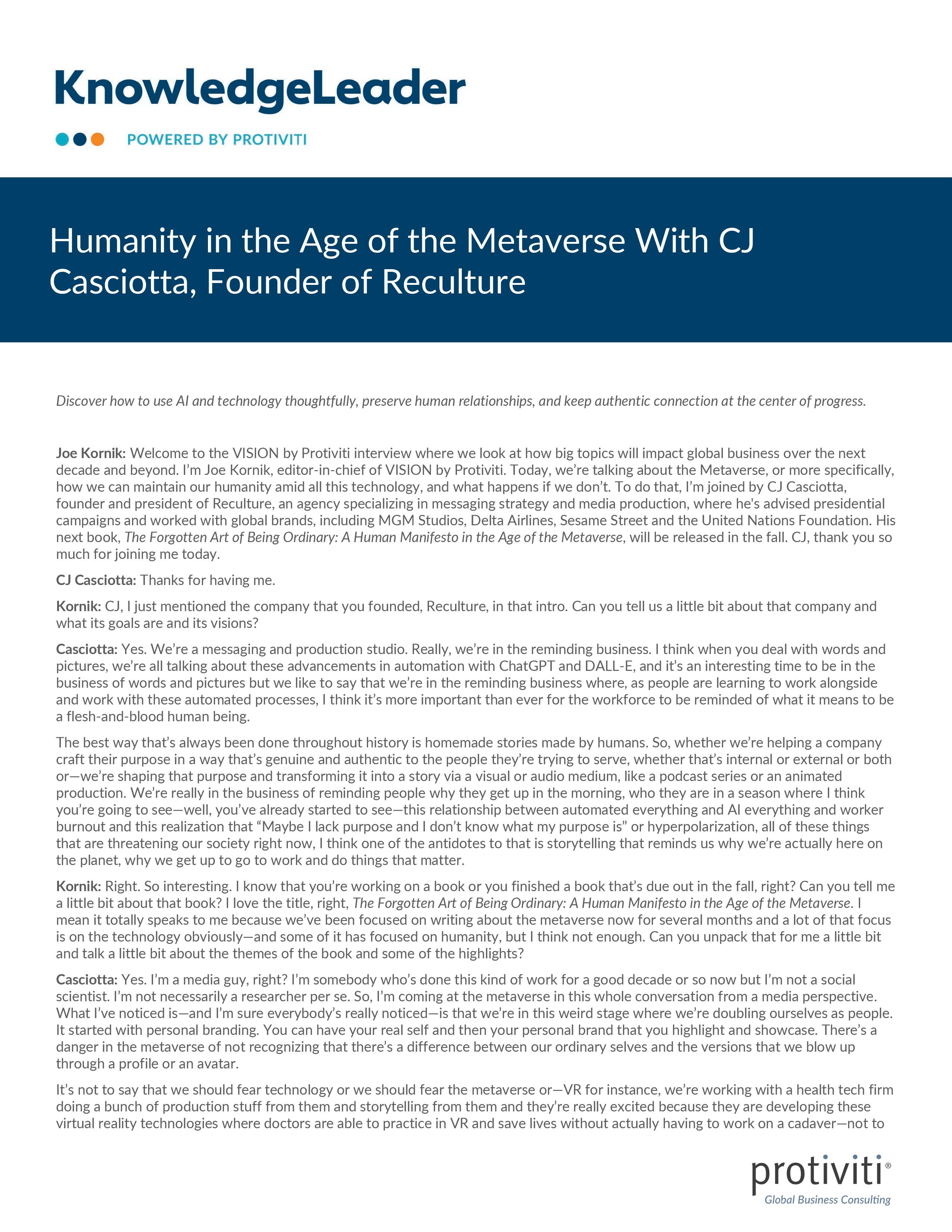Humanity in the Age of the Metaverse With CJ Casciotta, Founder of Reculture