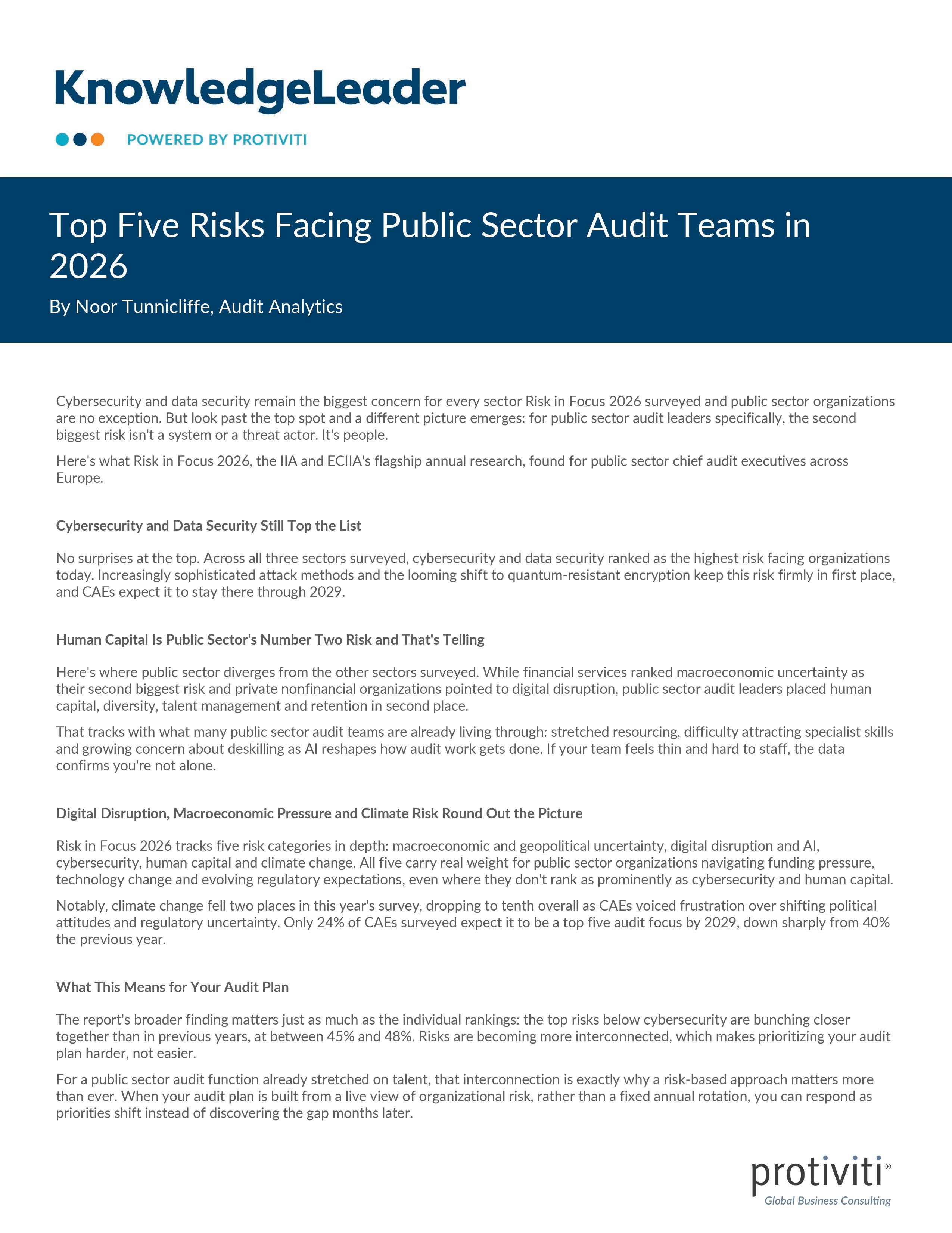 Top Five Risks Facing Public Sector Audit Teams in 2026