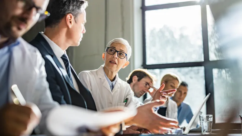 image of employee discussion