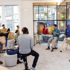 image of a group of people talking