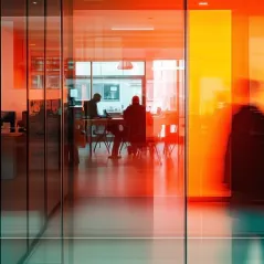 people in an office having a conversation